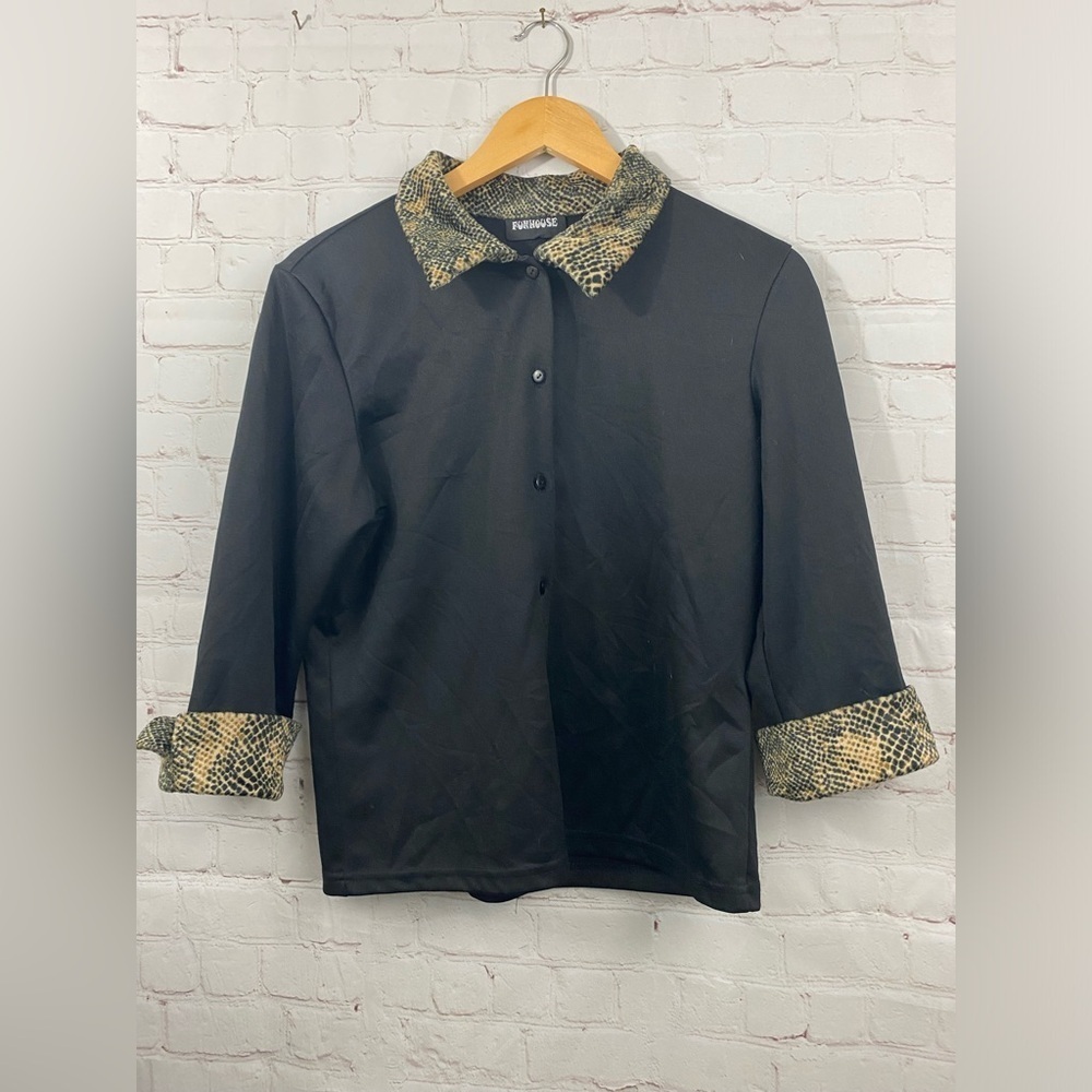 FunHouse Jacket Top Womens Size (See Measurements) Black & Animal Print Collar